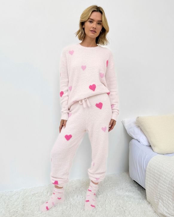 FUZZY SWEATER PJ HEARTS SET