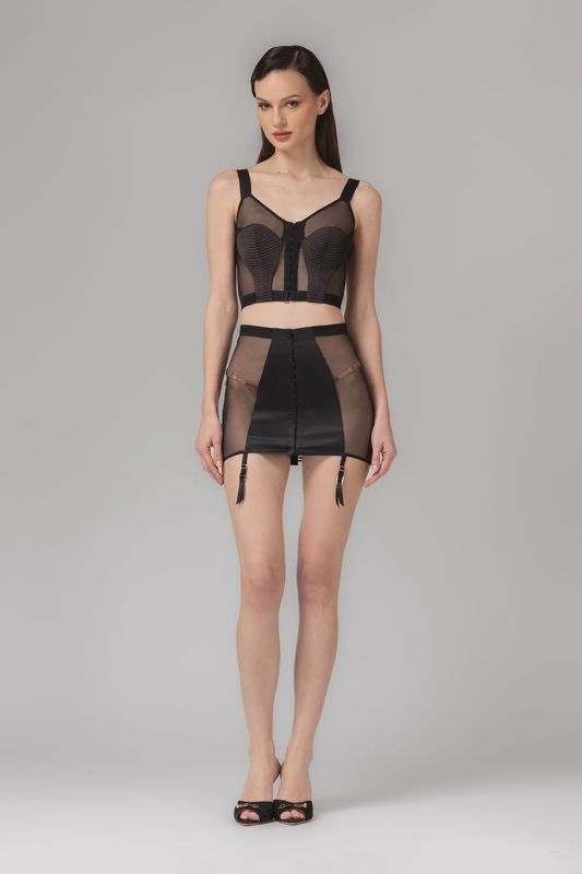 CORSET SHEER SUSPENDER SKIRT BLACK