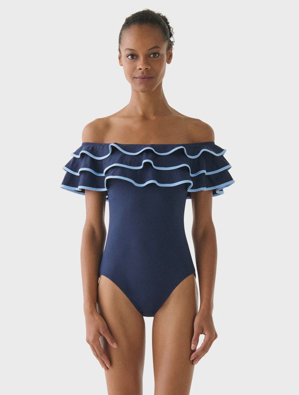 Off the Shoulder Ruffle One Piece Swimsuit -