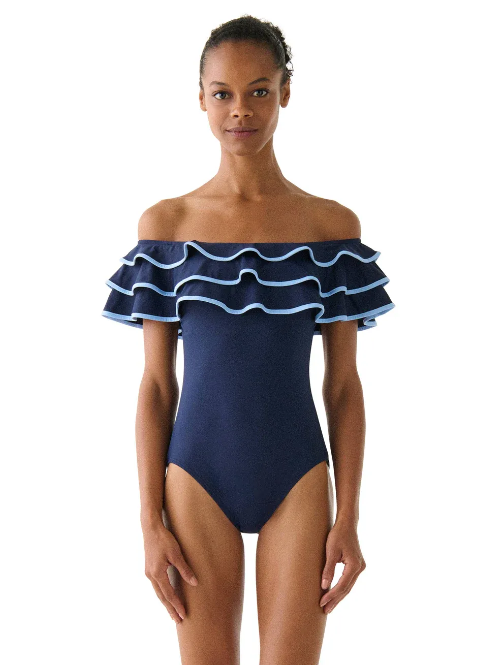 Off the Shoulder Ruffle One Piece Swimsuit -