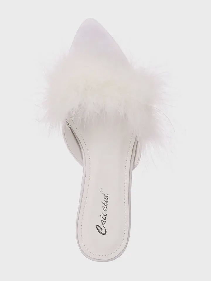 Mona Marabou Hard Sole Slender Heel Slipper