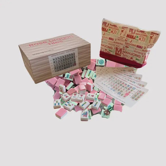 Rose Dragon American Mahjong Pink Tile Set Bundle (with Blanks)and Bag