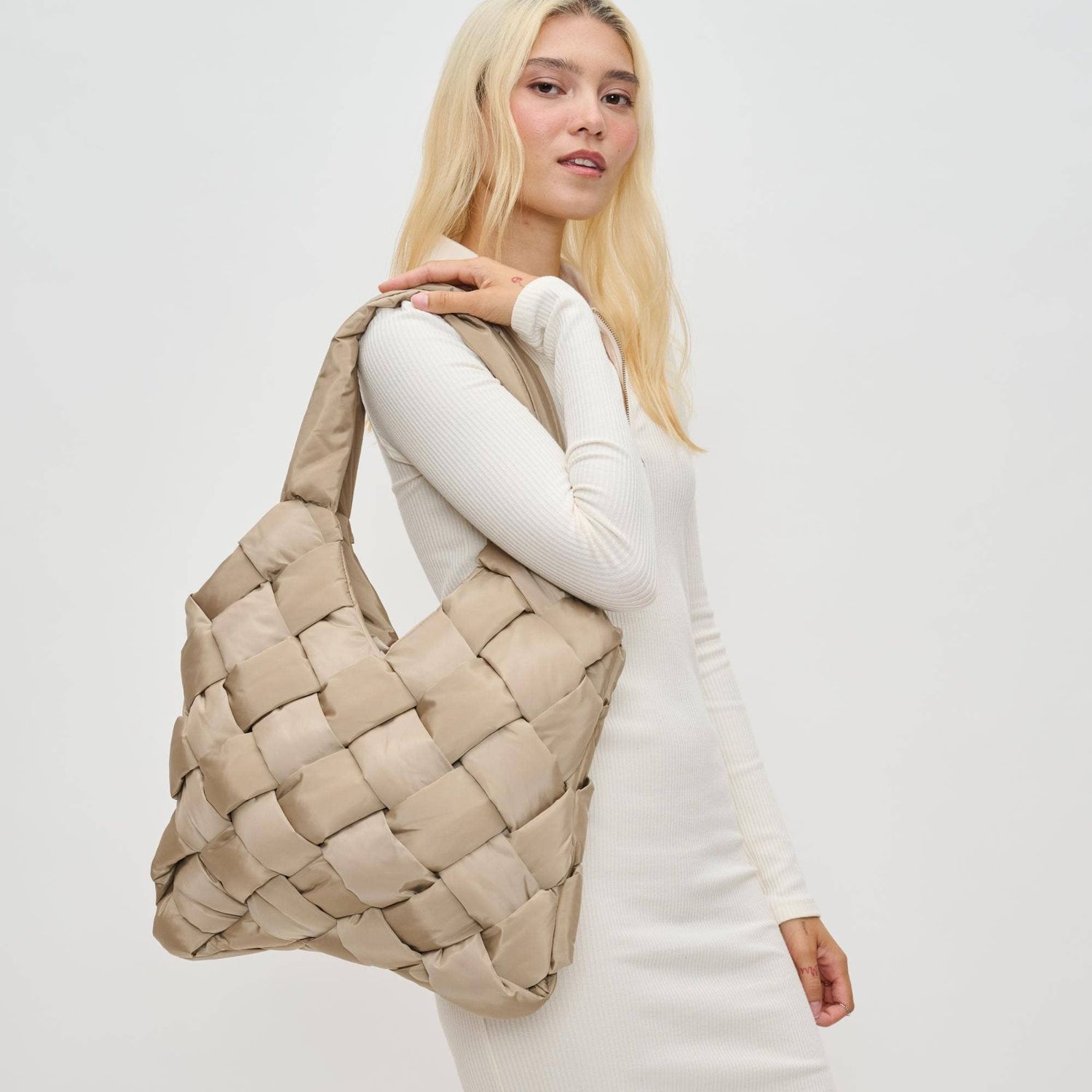 Illumine Woven Nylon Tote, Color: Nude