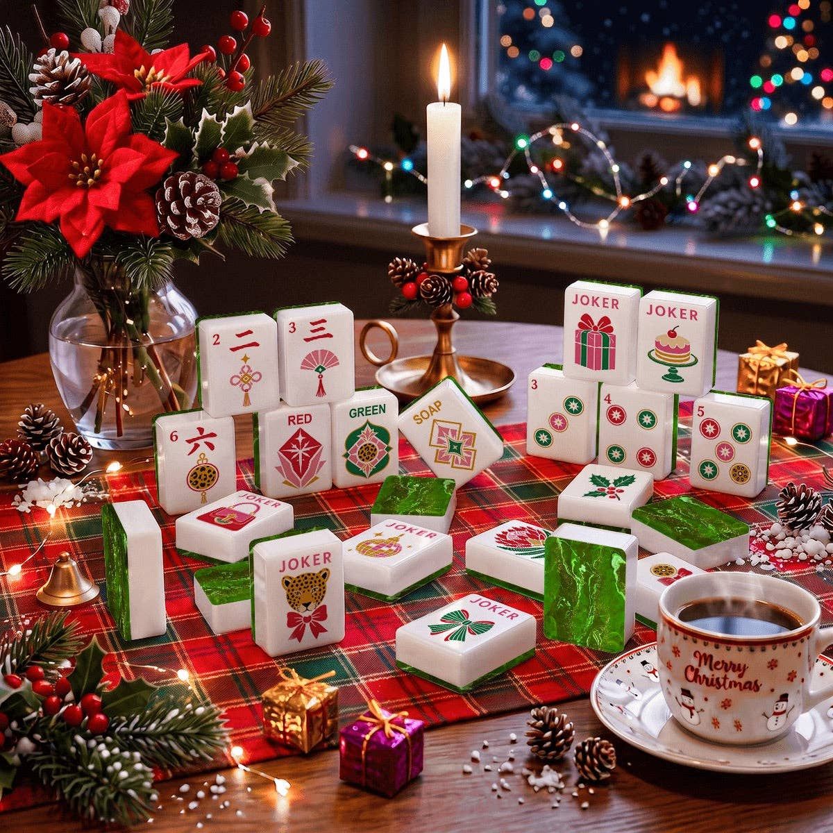 Geode Green Glam Holiday Christmas Mahjong Tiles, Size: Bag Set