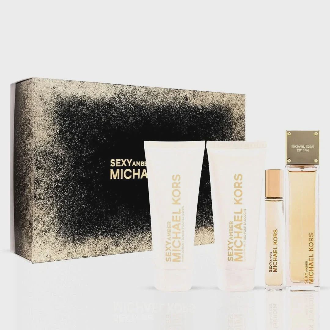 MICHAEL KORS SEXY AMBER L 4PCSET 3.4 *EDP* SPRAY / 3.4 BL / 3.4 S.GEL / 10ML *DISPLAY BOX*