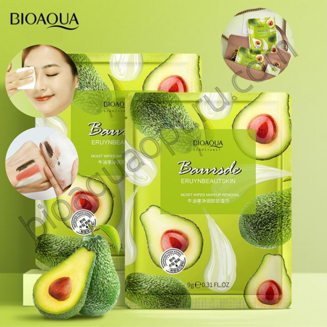 15%Очищающая влажная салфетка для снятия макияжа с экстрактом авокадо Bioaqua Moist Wipes Makeup Removal, 1 шт.