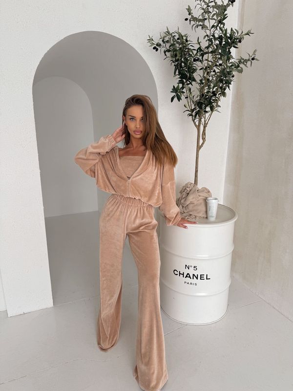 Komplet Agatha Welur Beż