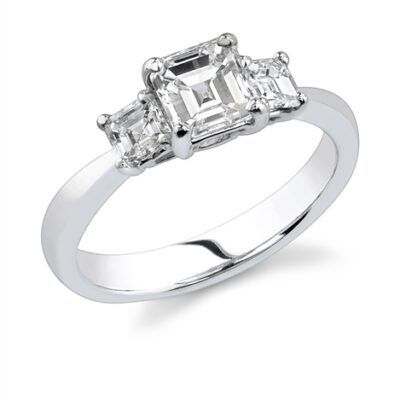 NH #2 /14K. GOLD 1.00 CT. ASHER CUT NATURAL DIAMOND GIA CERTFIED F/VS2 CENTER DIAMOND 0.50  CT SIDE DIAMONDS