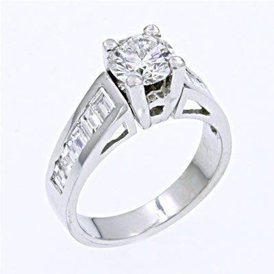 NH #1 / 14 K GOLD 100 CT BAGUETTE & ROUND NATURAL DIAMONDS . 1.00 CARAT GIA CERTIFIED F/ SI2