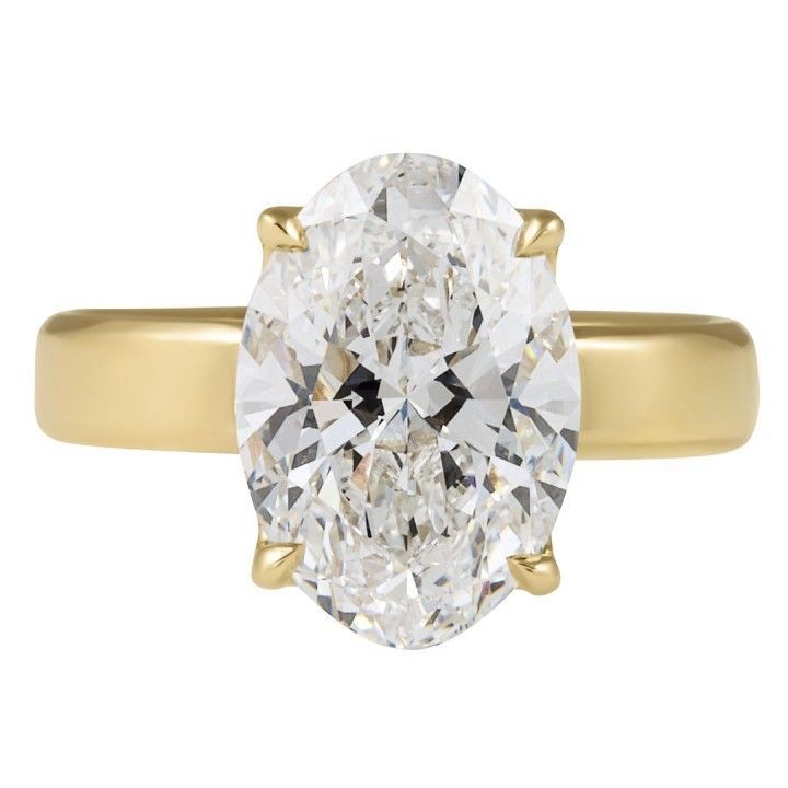 4.01 carat Oval Lab Diamond Lotus Prong Cigar Band Ring