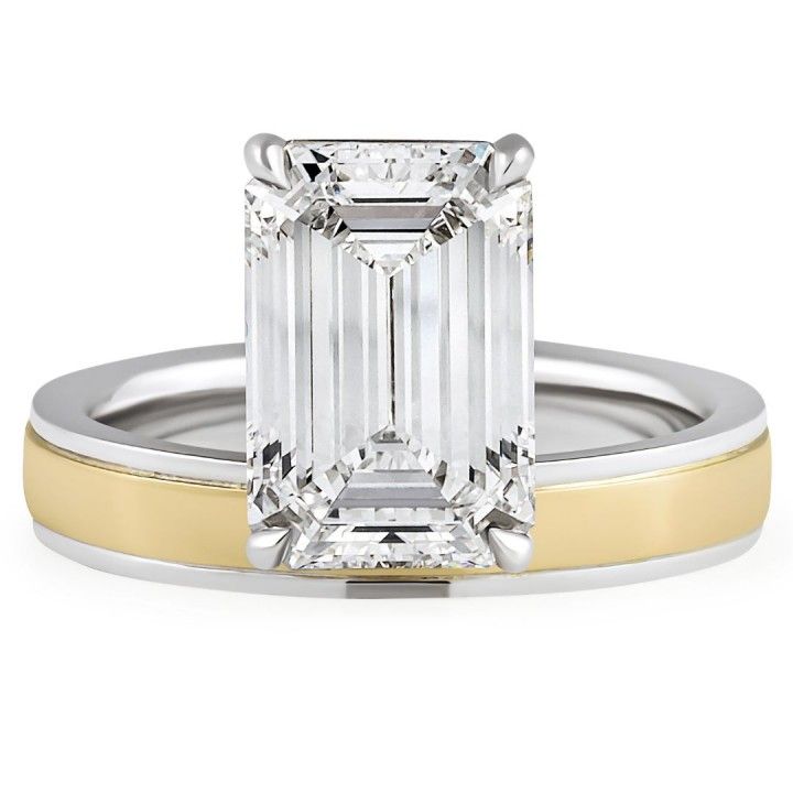 3.71 carat Emerald Cut Lab Diamond Cigar Band Ring