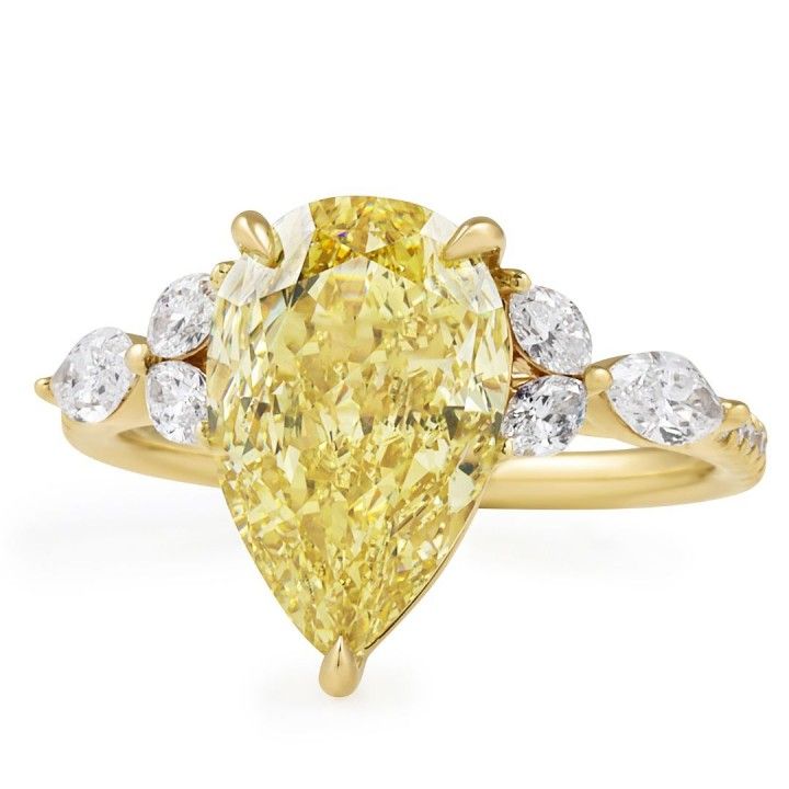 3.60 carat Fancy Yellow Pear Lab Diamond Seven Stone Ring