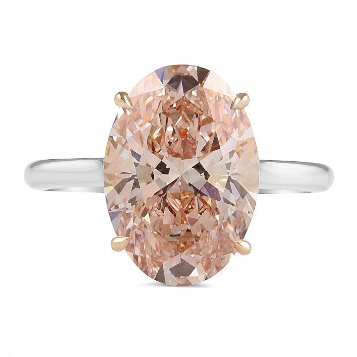 5.11 carat Fancy Vivid Pink Oval Lab Diamond Solitaire Ring