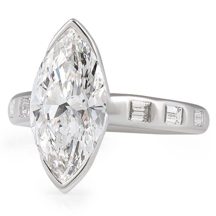 3.08 carat Marquise Lab Diamond Half Bezel Accent Band