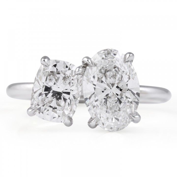 1.58 carat Oval and 1.06 carat Cushion Lab Diamond Duo Ring
