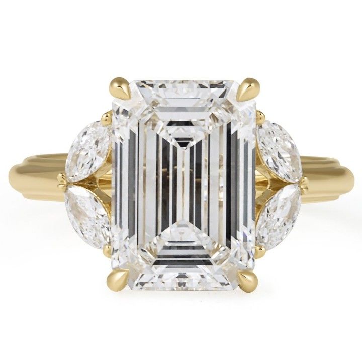 4.03 carat Emerald and Angled Marquise Lab Diamond Five Stone Ring