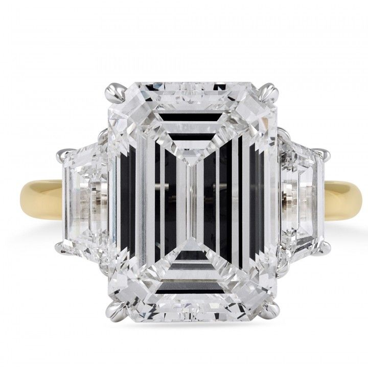 7.02 carat Emerald Cut Lab Diamond Three-Stone Ring