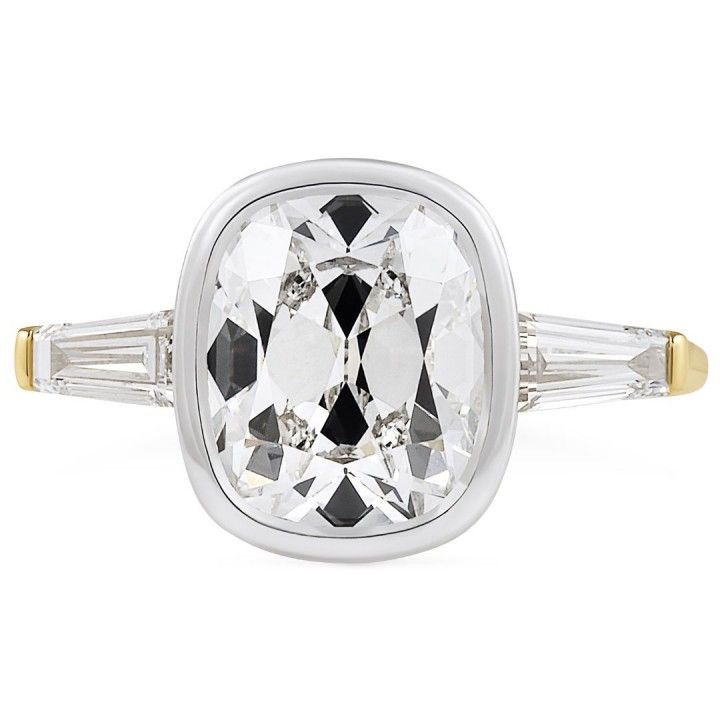 2.82 carat Antique Cushion Lab Diamond Bezel Three-Stone Ring