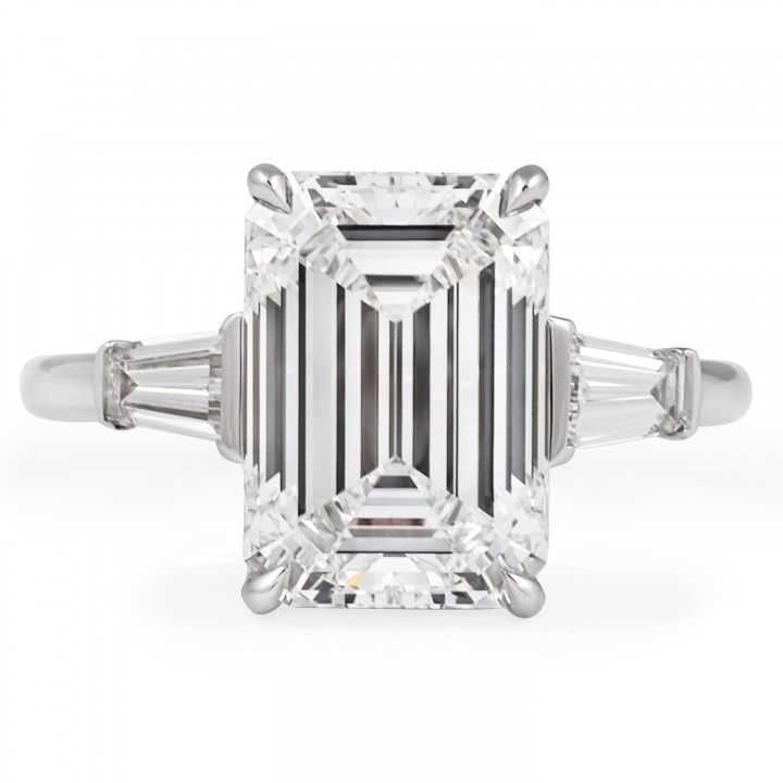 4.09 carat Emerald Cut Lab Diamond Three-Stone Ring