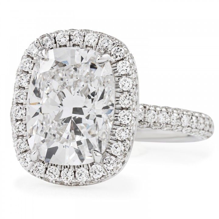 4.08 carat Cushion Lab Diamond Halo Three-Row Ring