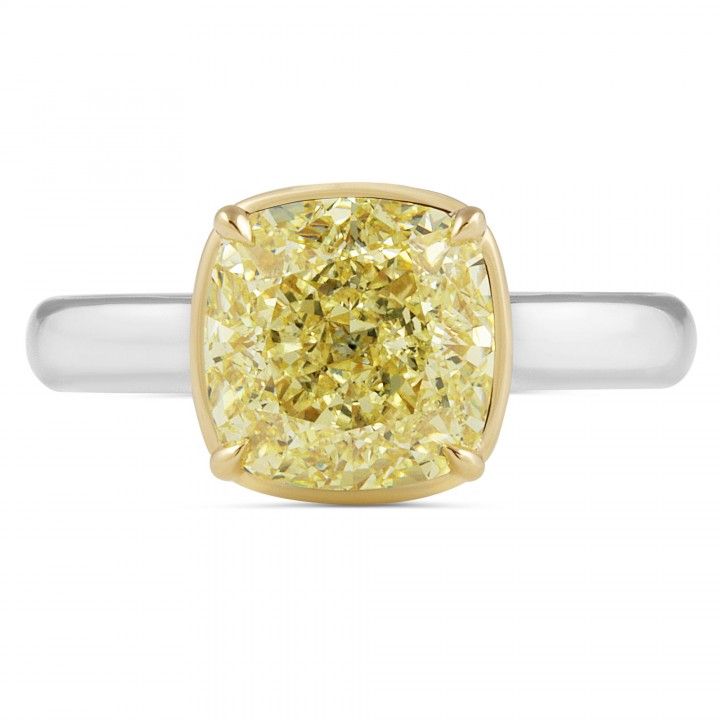 2.91 carat Fancy Yellow Cushion Lab Diamond Pillow Bezel Ring
