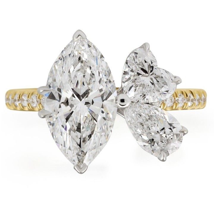 2.19 carat Marquise Lab Diamond with Angled Heart & Pear Trio Ring