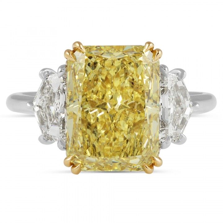 5.22 carat Fancy Yellow Radiant Lab Diamond Three-Stone Ring