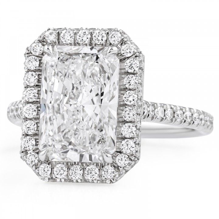 3.13 carat Radiant Cut Lab Diamond Double Edge Halo Ring