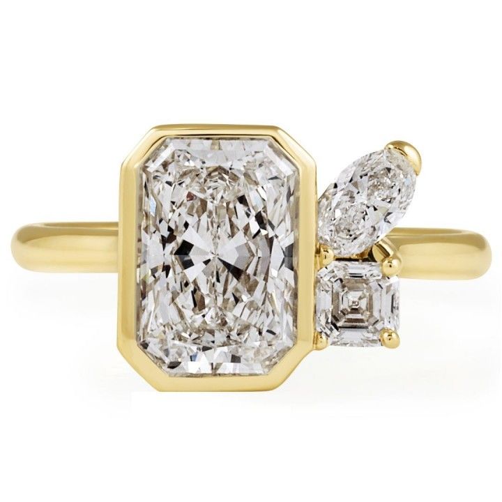 2.08 carat Radiant Lab Diamond Bezel Asscher Oval Trio Ring