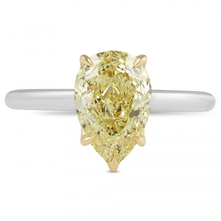 2.16 carat Fancy Yellow Pear Shape Lab Diamond Lotus Ring