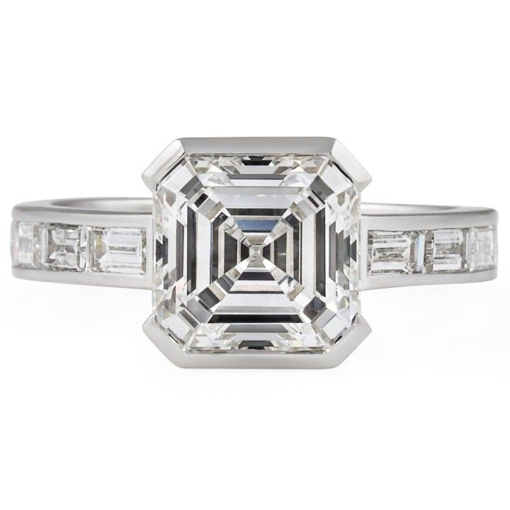 2.85 carat Asscher Lab Diamond Half-Bezel Channel Set Ring