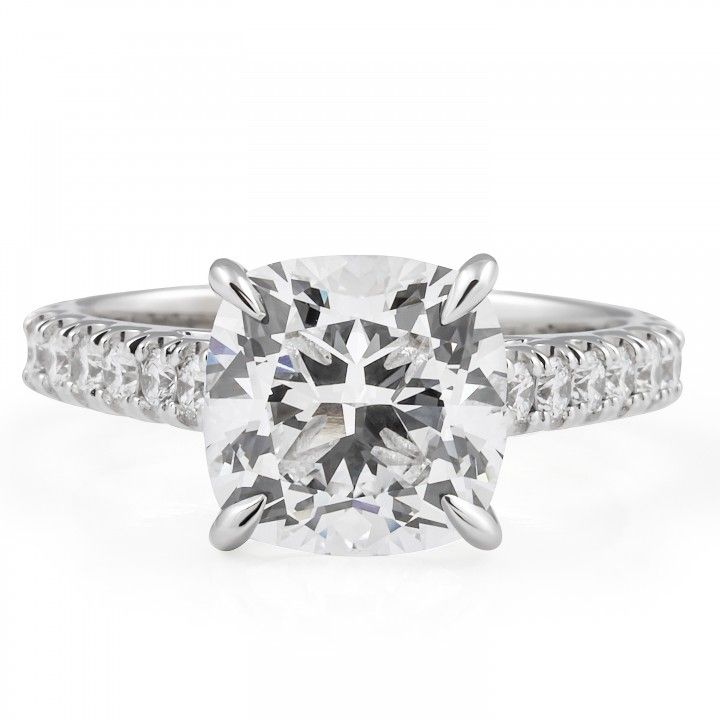 3.08 carat Cushion Lab Diamond Wide Pave Ring