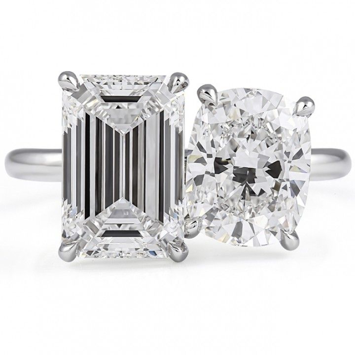 2.77 carat Emerald Cut & 2.02 Cushion Lab Diamond Duo Ring