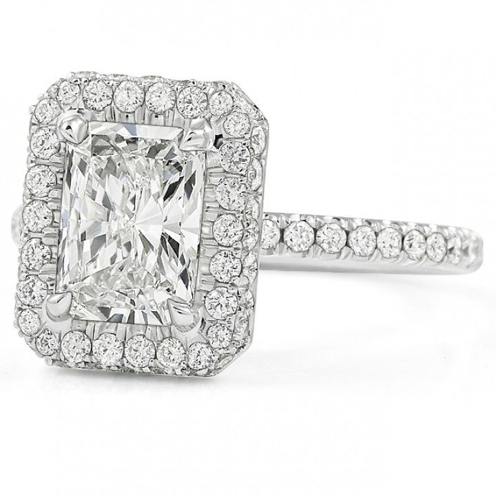 1.52 carat Radiant Cut Lab Diamond Halo Engagement Ring