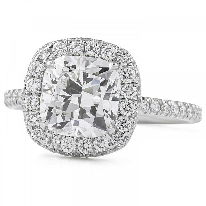 2.23 carat Square Cushion Cut Lab Diamond Double Edge Halo Ring