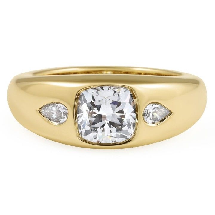 Cushion Cut Lab Diamond Three Stone Dome Ring