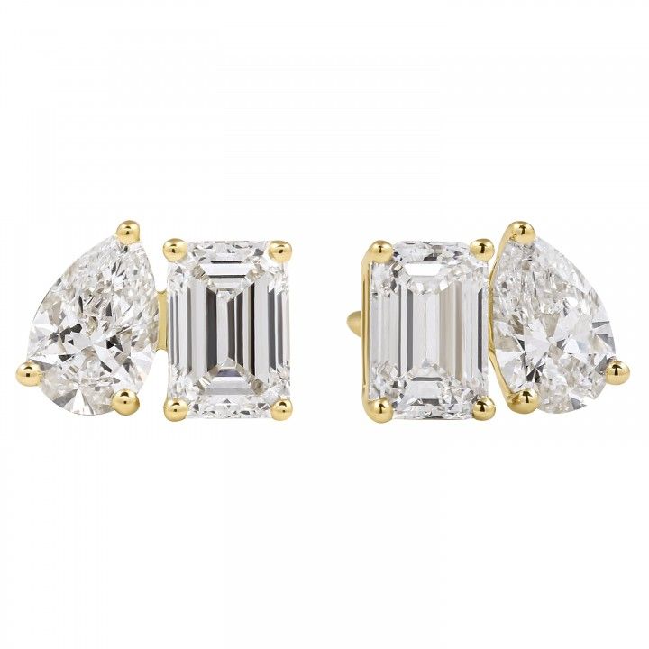 Pear and Emerald Cut Lab Diamond Duo Stud Earrings