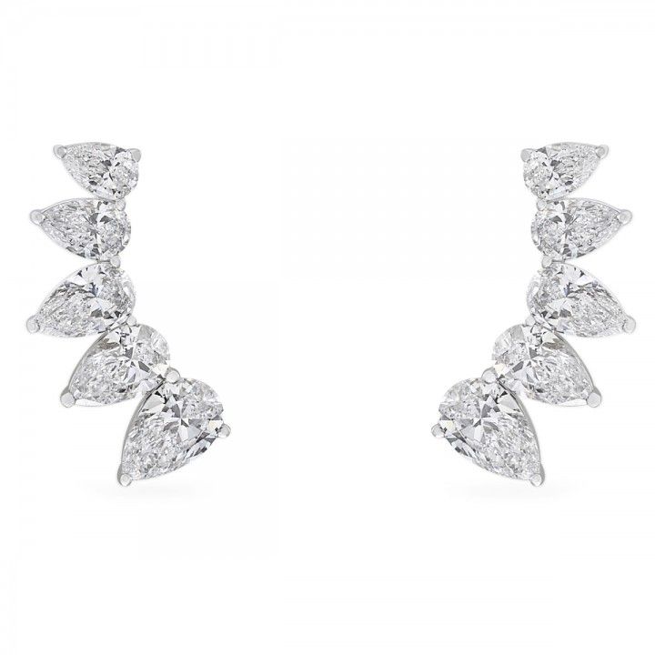 Graduating Slanted Pear Lab Diamond Crawler Earrings