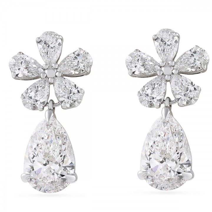 Pear Shape Lab Diamond Flower Drop Earrings
