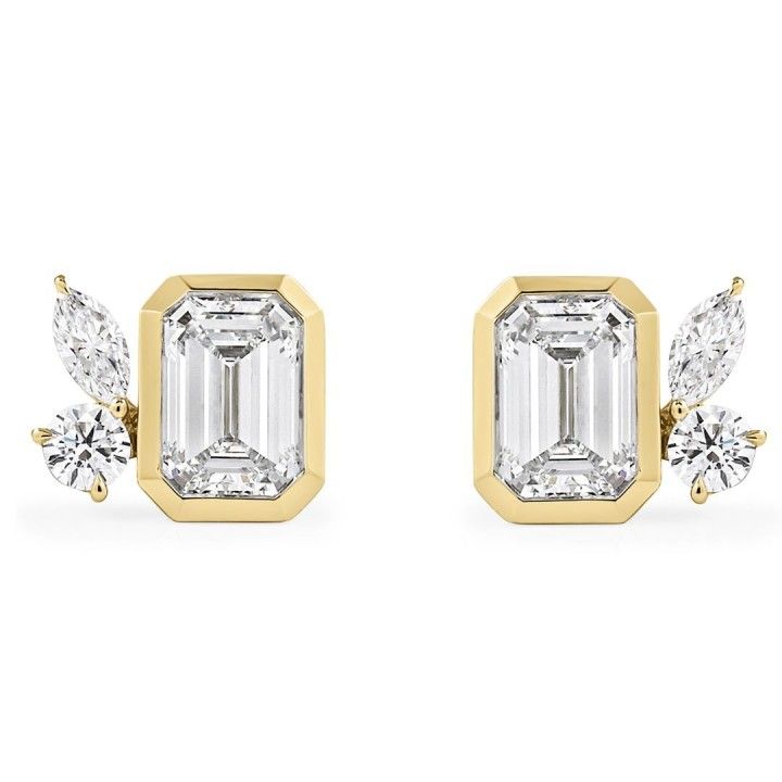 2.55 carat TW Emerald Cut Lab Diamond Bezel Trio Studs