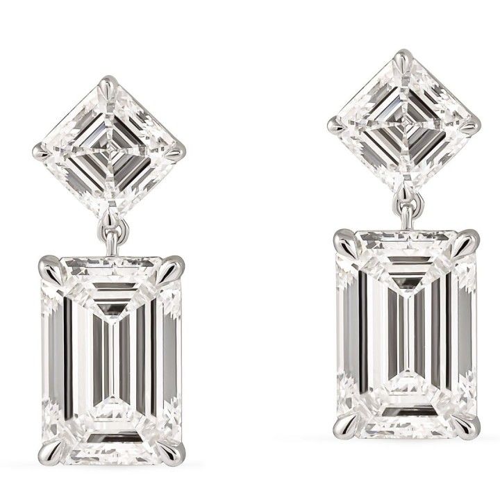 7.15 carat Asscher and Emerald Lab Diamond Drop Earrings