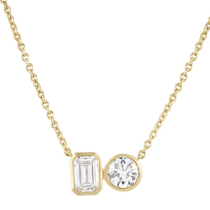 2.20 carat TW Emerald and Round Lab Diamond Bezel Duo Pendant