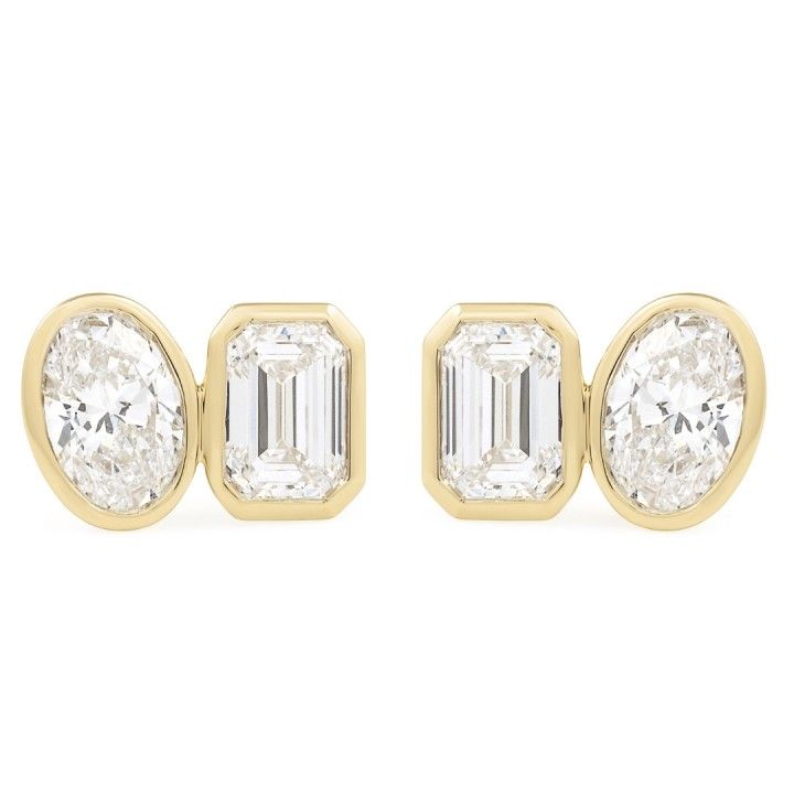 1.90 carat TW Emerald and Oval Lab Diamond Bezel Duo Studs