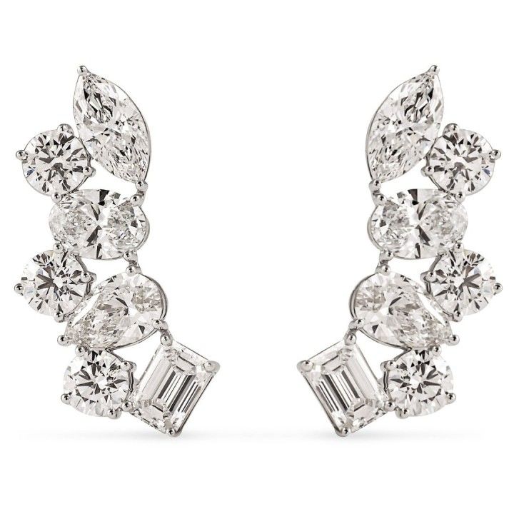 6 carat Multi Shape Lab Diamond Two-Row Crawler Earrings