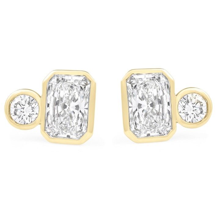 1.45 carat TW Radiant and Round Lab Diamond Bezel Duo Studs