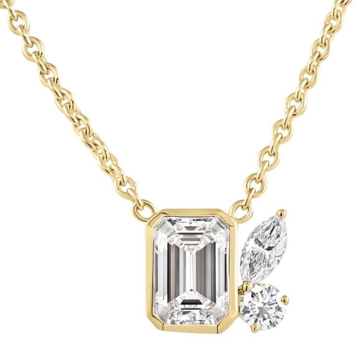 1.80 carat TW Emerald Cut Lab Diamond Bezel Trio Pendant