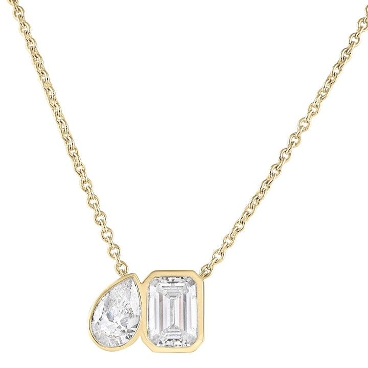 3 carat TW Emerald and Pear Bezel Lab Diamond Duo Pendant