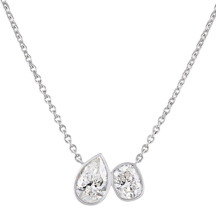 2.50 carat TW Pear and Cushion Lab Diamond Bezel Duo Pendant