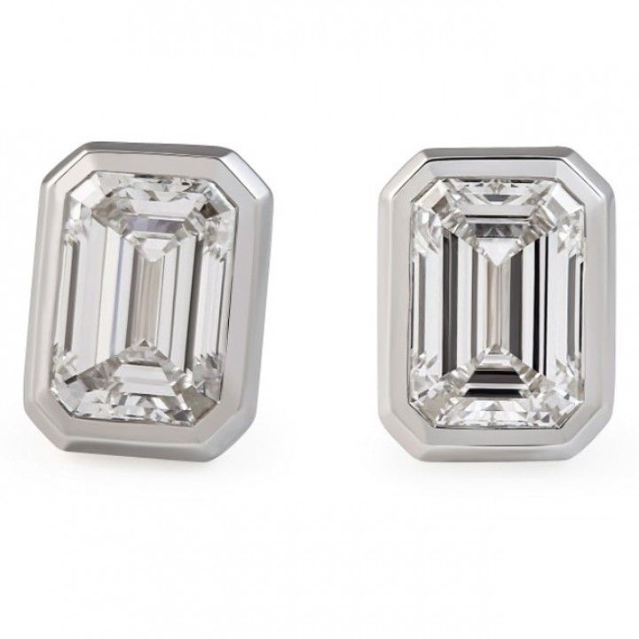 3.4 carat TW Emerald Cut Lab Diamond Bezel Studs