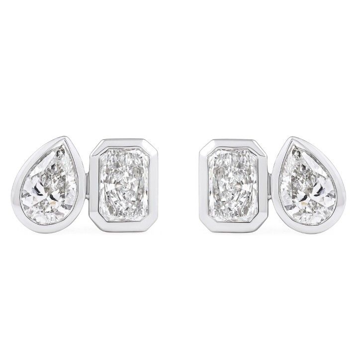 1.70 carat TW Radiant and Pear Lab Diamond Bezel Duo Studs